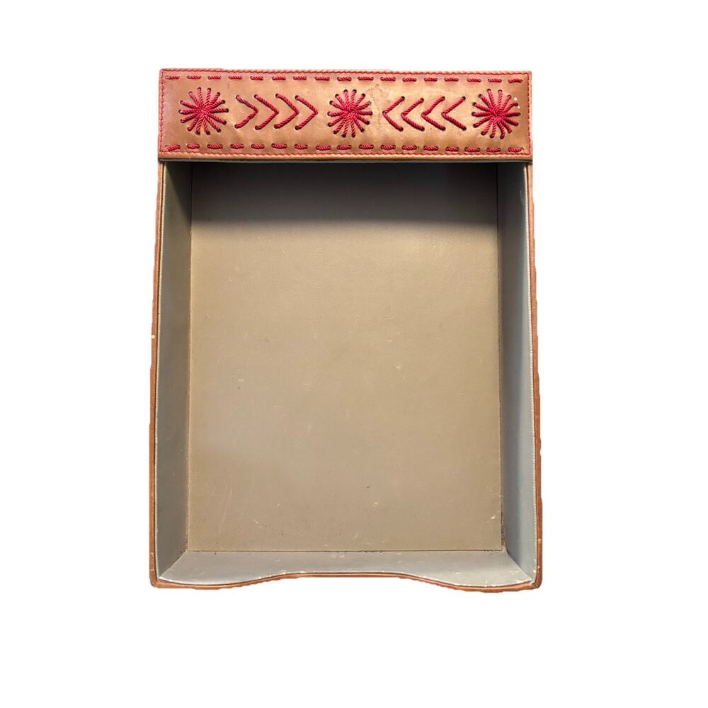Stetson Brand Leather Desktop Letter Tray - Letter Holder & Paper Organizer Read